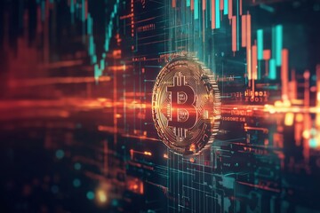 Poster - Bitcoin shines brightly amidst digital trading data in a futuristic environment