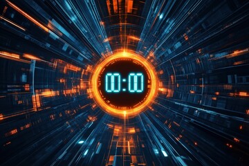 Poster - Digital countdown clock with glowing futuristic design in a high-speed environment