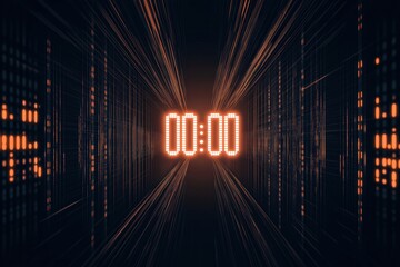 Fototapete - Digital countdown timer surrounded by glowing lines in a futuristic space