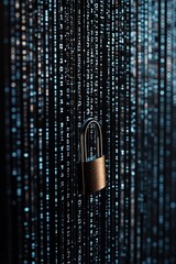 Poster - Digital lock securing binary code on a dark background in a modern cyber environment