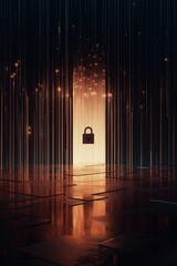 Poster - Abstract representation of security with a lock surrounded by glowing strands of light