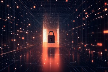 Poster - Digital lock concept representing cybersecurity in a futuristic environment