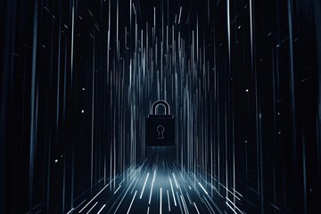 Poster - Digital lock in a futuristic data tunnel representing security and technology innovation