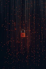 Poster - Lock surrounded by glowing elements in a dark space creates a secure atmosphere