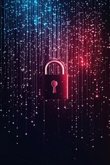 Poster - Digital lock surrounded by falling light particles in a cyber environment