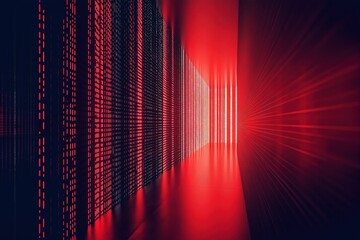 Poster - Digital corridor illuminated in red with abstract patterns and light effects at night