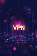 Fototapete - Visual representation of VPN technology with neon colors and abstract patterns in a digital space