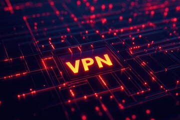 Poster - Secure online connection through VPN technology with red and black digital background