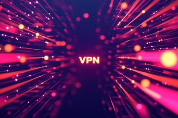 Fototapete - Bright abstract digital background with VPN text surrounded by lines and dots