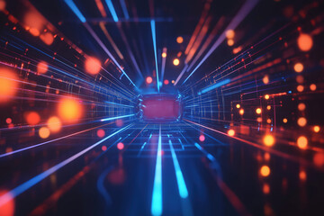 Poster - Abstract futuristic road with glowing lights and vibrant colors at night