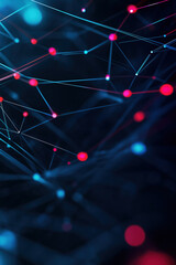 Fototapete - Connections between colorful nodes and lines represent a digital network in dark space