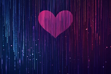 Fototapete - Colorful heart symbol amidst digital rain in vibrant shades of purple and blue