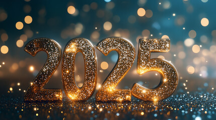 Wall Mural - New Year 2025 Text Design with Elegant, Beautiful Numbers and Festive Background