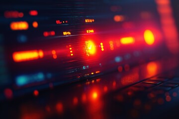 Fototapete - Vibrant red and orange lights create a stunning visual effect on a sleek surface