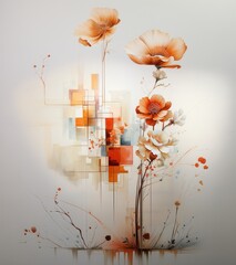 Wall Mural - Abstract full-length oil painting in white apricot color.