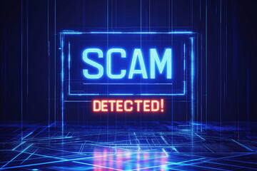 Poster - Warning signal alerts users to potential scam activity in digital environment