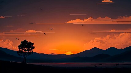 Wall Mural - Minimal beautiful silhouette sunset sky with vibrant color and copy space sky background. Illustration graphic design. 