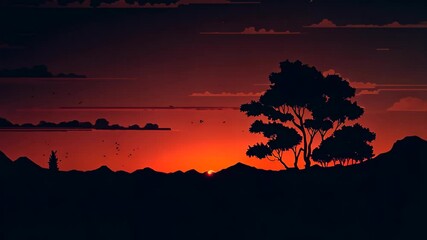 Wall Mural - Minimal beautiful silhouette sunset sky with vibrant color and copy space sky background. Illustration graphic design. 