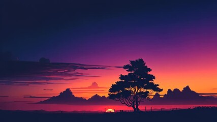 Wall Mural - Minimal beautiful silhouette sunset sky with vibrant color and copy space sky background. Illustration graphic design. 