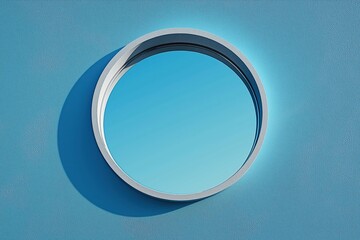 Poster - Round mirror reflecting blue sky on a textured wall in a minimalist setting