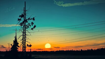Wall Mural - Minimal beautiful silhouette sunset sky with vibrant color and copy space sky background. Illustration graphic design. 