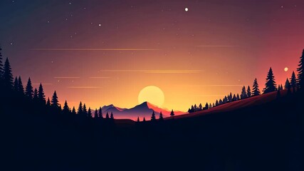 Wall Mural - Minimal beautiful silhouette sunset sky with vibrant color and copy space sky background. Illustration graphic design. 