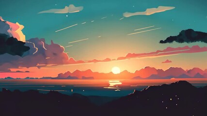 Wall Mural - Minimal beautiful silhouette sunset sky with vibrant color and copy space sky background. Illustration graphic design. 