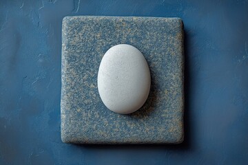 Poster - Smooth stone placed on textured surface with contrasting colors in minimalist design setting