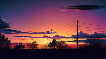 Wall Mural - Minimal beautiful silhouette sunset sky with vibrant color and copy space sky background. Illustration graphic design. 