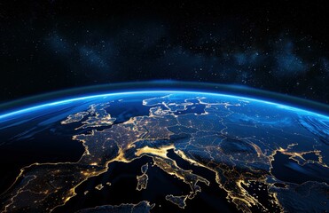Poster - Europe at night from space. AI.