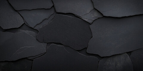 Poster - Black slate stone wall covering seamless texture background showing rough surface