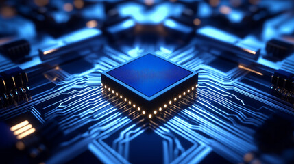 Fototapete - Cpu processing data on futuristic glowing circuit board