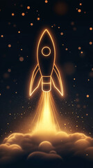 Aufkleber - Glowing rocket launching through clouds in dark space with stars