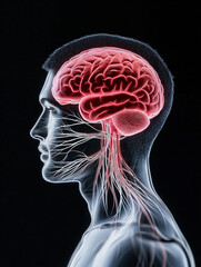 Poster - Human brain showing nervous system and spinal cord