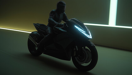 Aufkleber - Motorcyclist riding futuristic electric motorcycle in tunnel