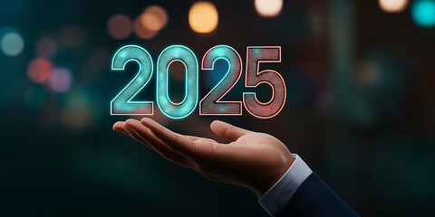 Aufkleber - Businessman holding futuristic hologram of the year 2025