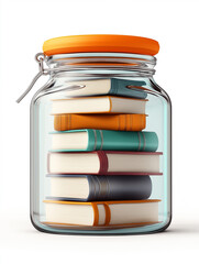 Poster - Preserving knowledge: stack of colorful books inside a glass jar