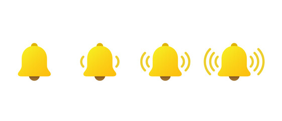 Poster - Yellow bell icon set in flat design. Notification, reminder, alarm sign symbol