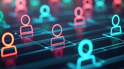 Aufkleber - Digital network of users connecting in a virtual environment with vibrant visuals.