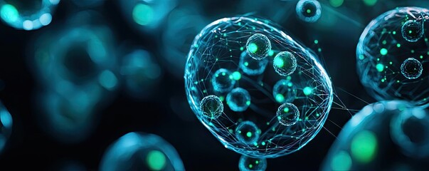 Poster - Close-up view of microscopic cells in vibrant colors, showcasing biological processes.