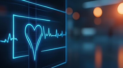 Aufkleber - Digital heart monitor display showing heartbeat in blue lines against a blurred background.