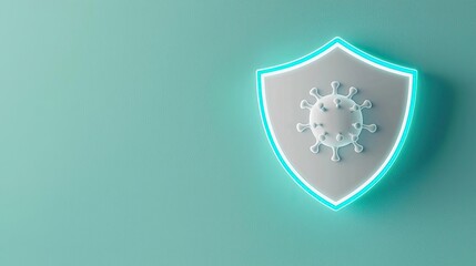 Poster - Photorealistic shield symbolizing protection against viruses with glowing elements.