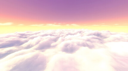 Poster - A serene view of fluffy clouds illuminated by a gradient sky at sunset, creating a tranquil and dreamy atmosphere