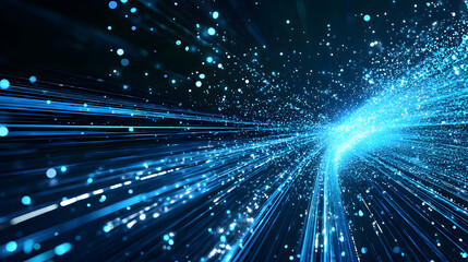 Poster - A dynamic image showcasing radiant blue light streaks and glowing particles, conveying a sense of speed and futuristic energy
