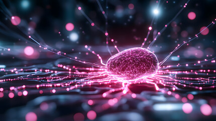 Aufkleber - A vibrant, digital representation of a glowing cell-like structure surrounded by luminous particles and energy waves, suggesting dynamic biological activity