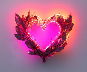 Poster - A vibrant, glowing heart surrounded by colorful leaves, radiating love and warmth with its striking pink and purple hues.