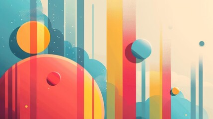 Wall Mural - Colorful and vibrant artwork with a cosmic theme featuring planets and stars.