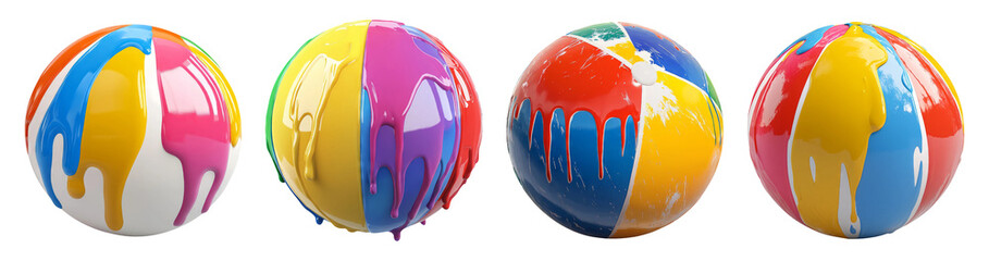 Wall Mural - colorful balls with paint drips on transparent background