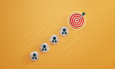 Wall Mural - red dartboard and red arrow connection linkage with human icon for customer focus target group and c