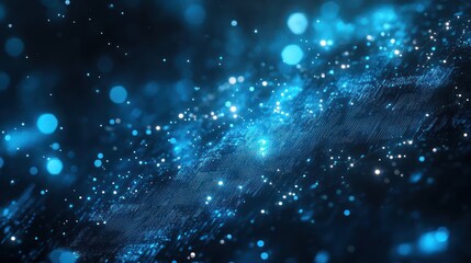 Wall Mural - A digital space with blue nebula particles and cosmic backdrop.